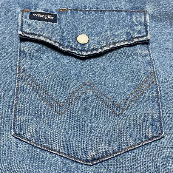 Wrangler Pearl Snap Button Down Long Sleeve Shirt Men’s L Blue Jean Casual Denim - Picture 7 of 10